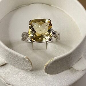 Sterling Silver 925 Ring w/Square Cushion Cut Citrine Gemstone Band Jewelry Sz 9